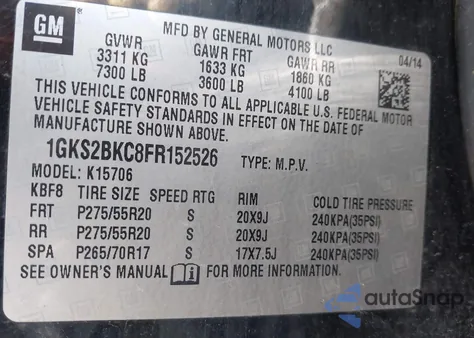 2015 GMC Yukon Slt z USA, uszkodzony, nr VIN 1GKS2BKC8FR152526